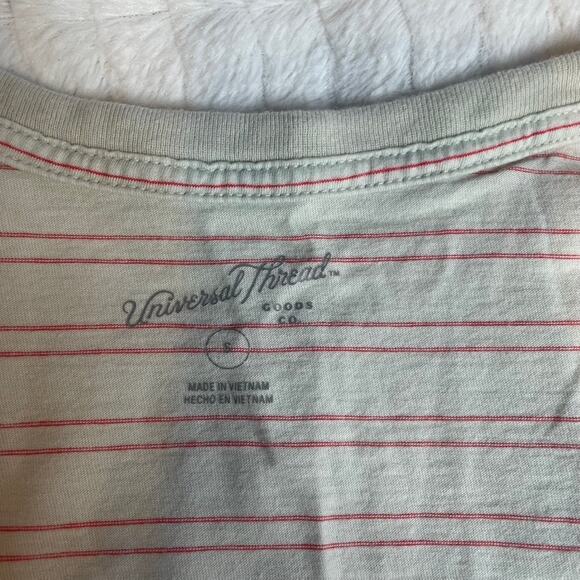 UNIVERSAL THREAD Small Mint Red Striped Short Sleeve V Neck Tee Shirt - Picture 2 of 2